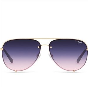 NEW QUAY High Key Aviator Sunglasses Gold Rimless Frame with Pink/Navy Fade